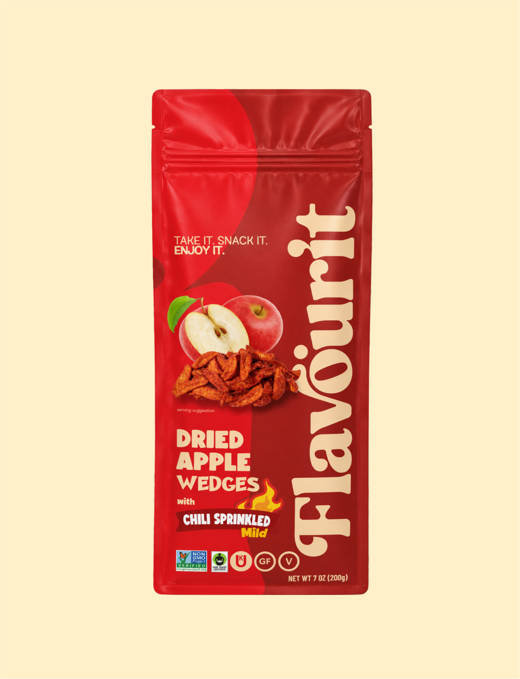 Dried Apple Wedges with Chili Sprinkled, Large Pouch Bag 7oz