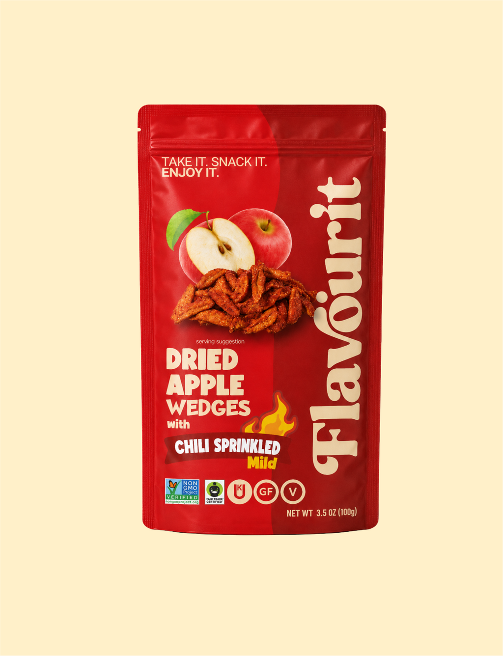Dried Apple Wedges with Chili Sprinkled, Medium Pouch Bag 3.5oz