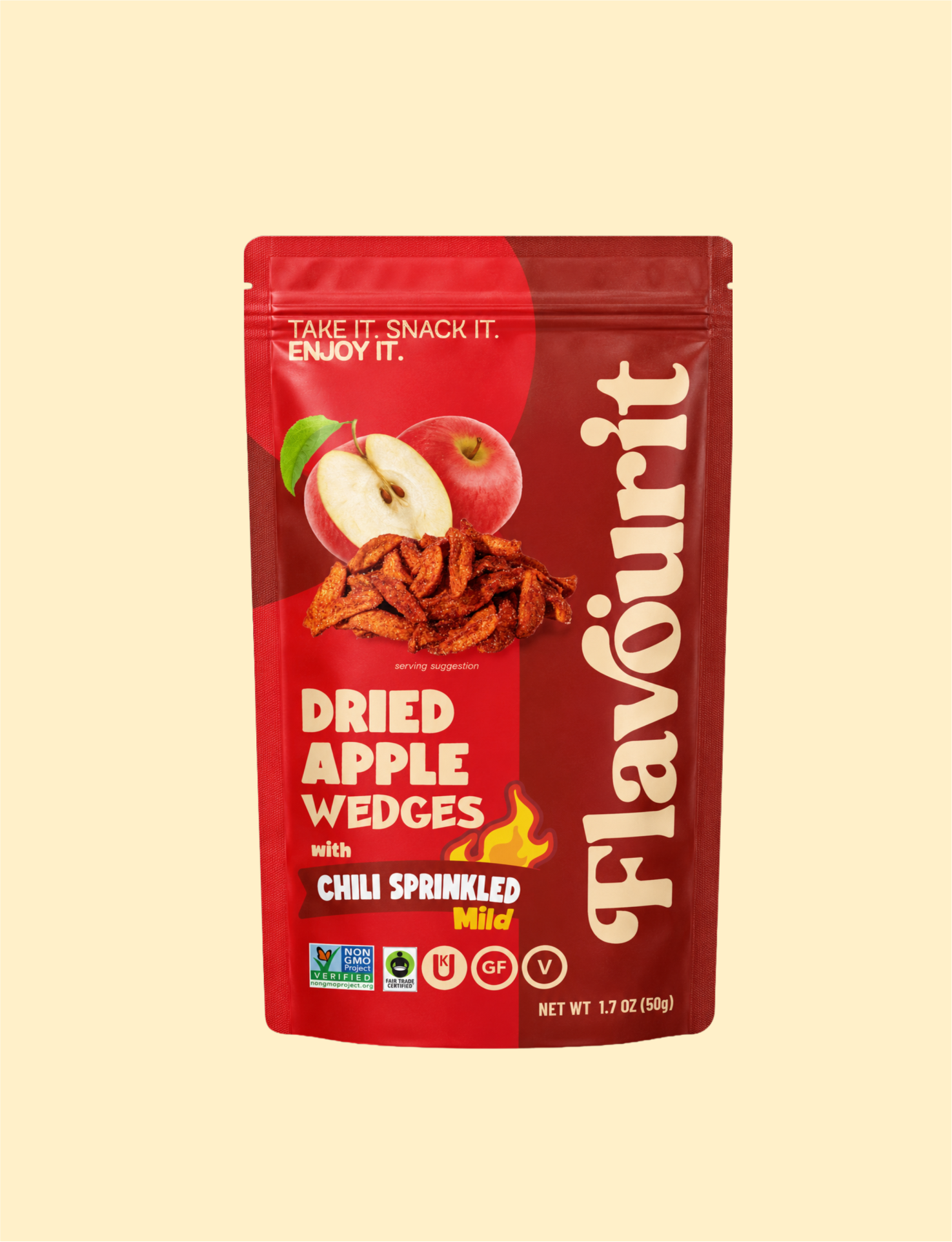 Dried Apple Wedges with Chili Sprinkled, Small Pouch Bag 1.7oz