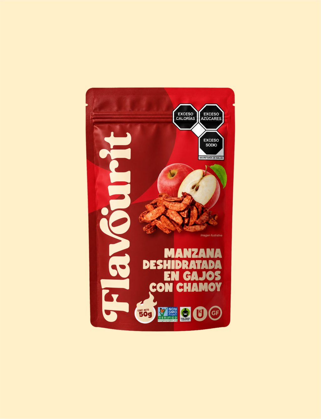Manzana Deshidratada en Gajos con Chamoy, Bolsa Pouch Chica 50g