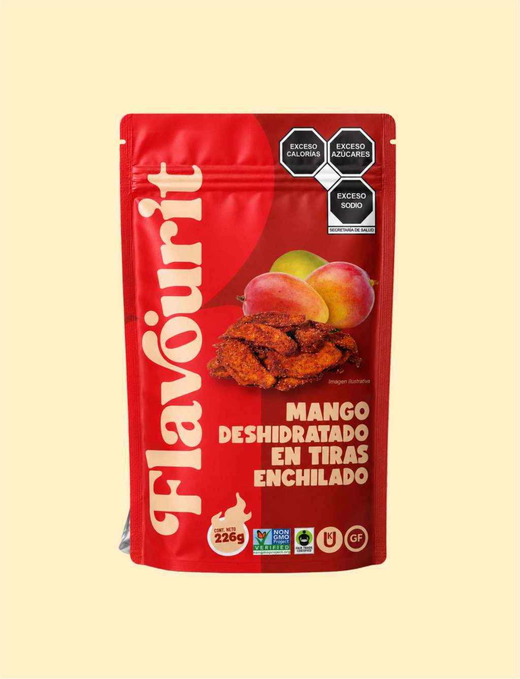 Mango Deshidratado en Tiras Enchilado, Bolsa Pouch Mediana 226g