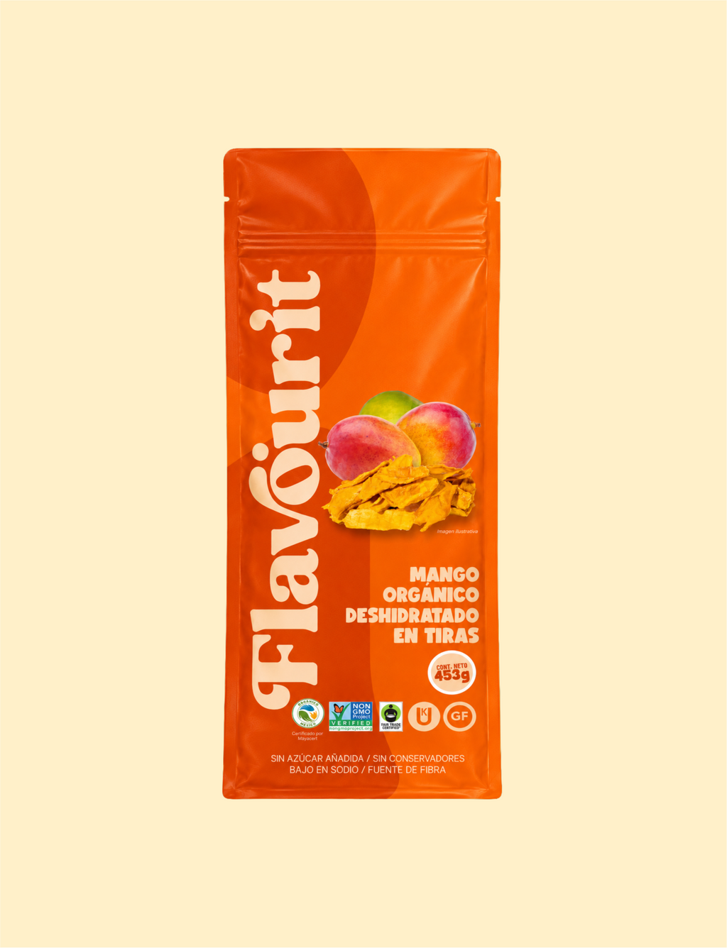 Mango Orgánico Deshidratado en Tiras, Bolsa Pouch Grande 453g