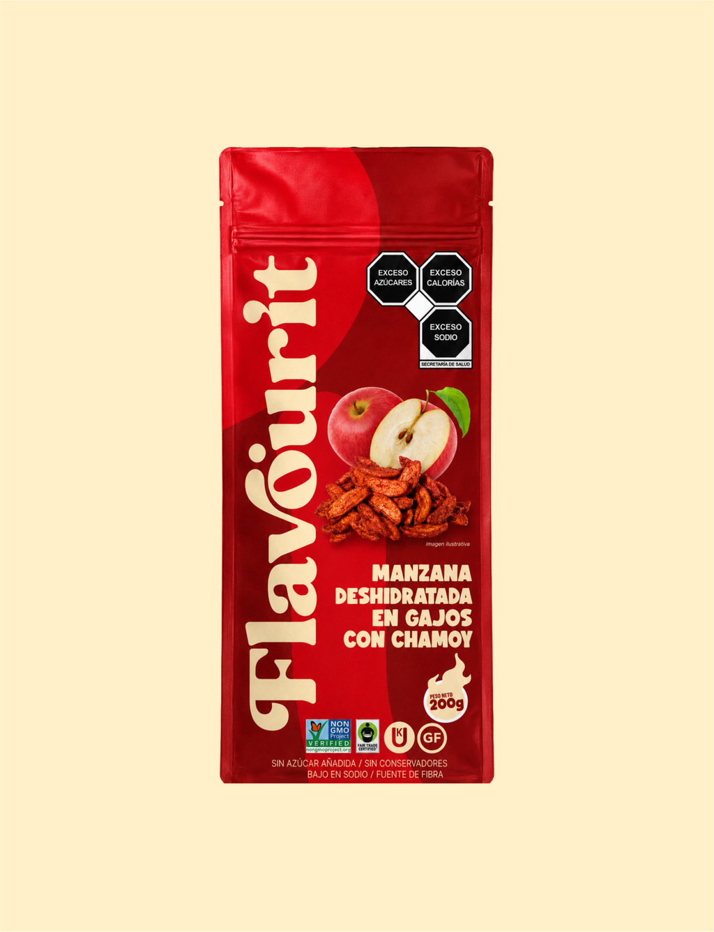 Manzana Deshidratada en Gajos con Chamoy, Bolsa Pouch Grande 200g