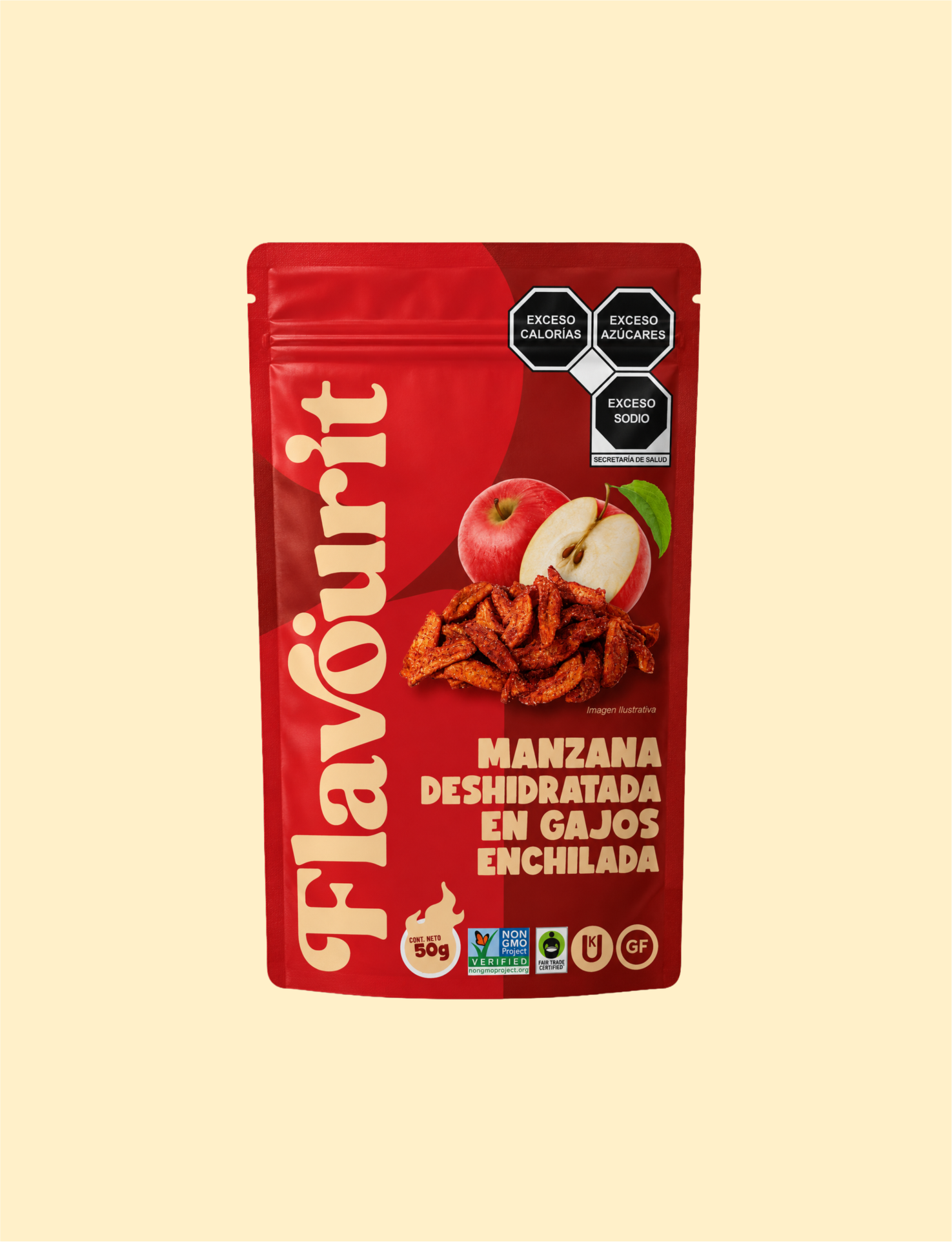Manzana Deshidratada en Gajos Enchilada, Bolsa Pouch Chica 50g