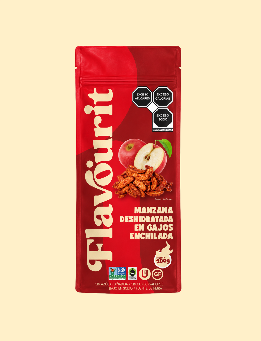 Manzana Deshidratada en Gajos Enchilada, Bolsa Pouch Grande 200g