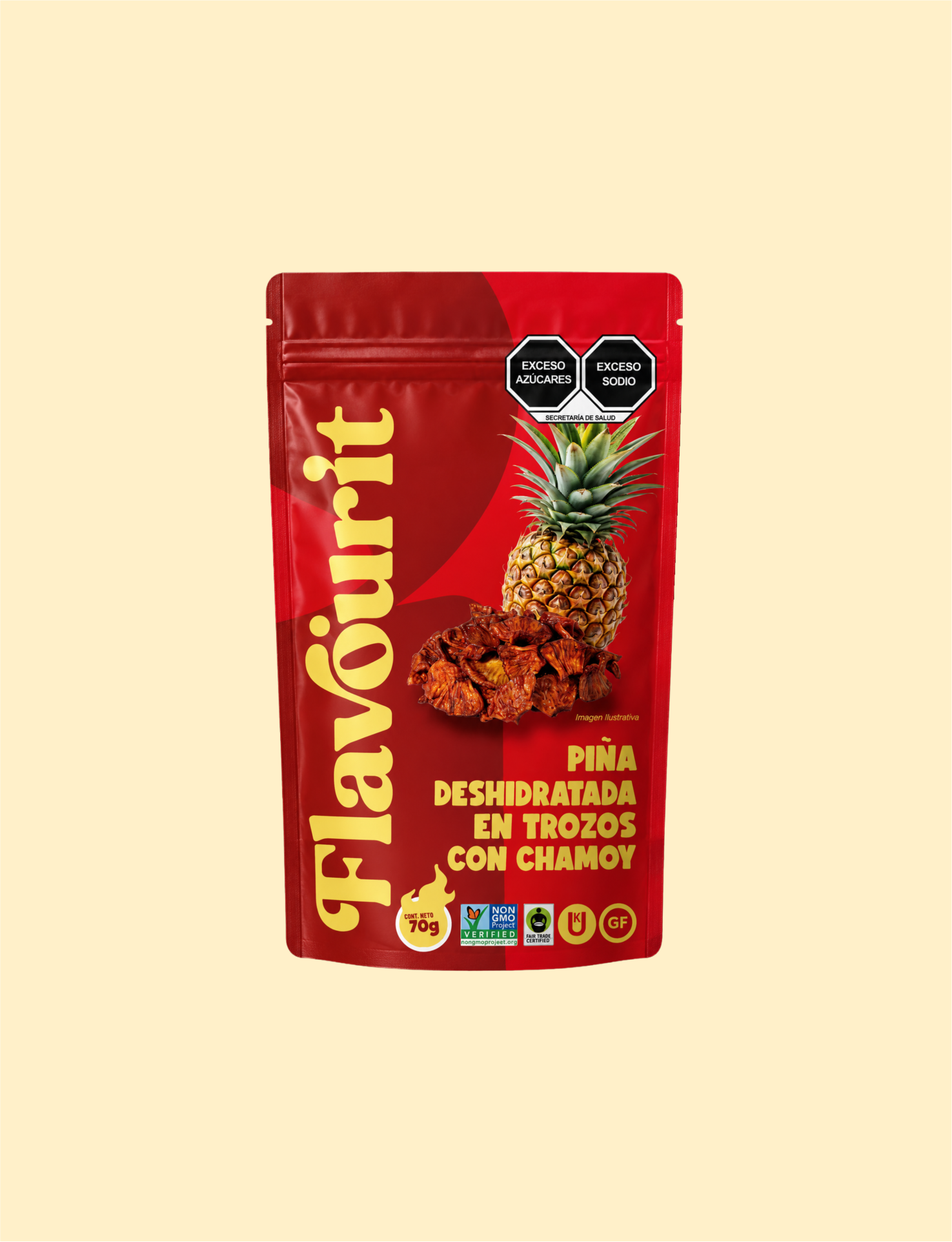 Piña Deshidratada en Trozos con Chamoy, Bolsa Pouch Chica 70g