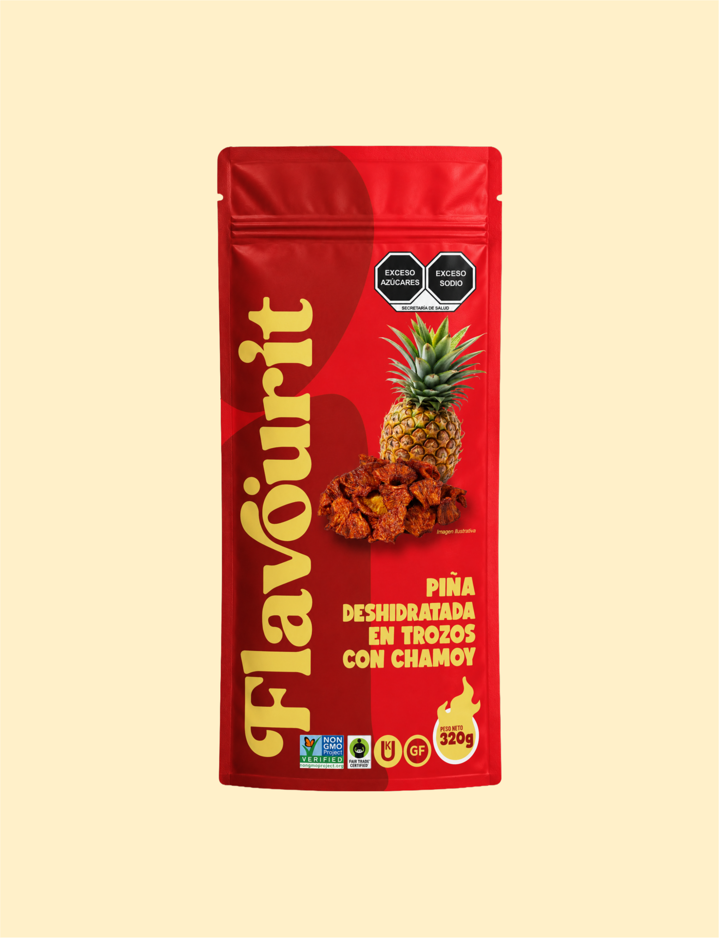 Piña Deshidratada en Trozos con Chamoy, Bolsa Pouch Grande 320g