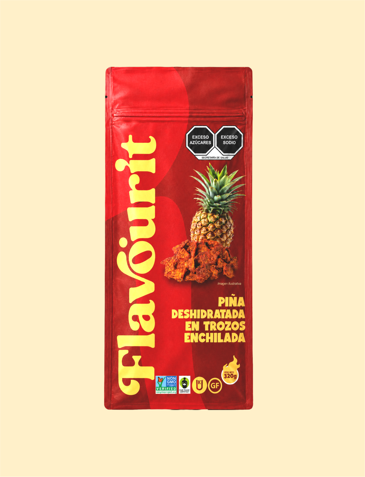 Piña Deshidratada en Trozos Enchilada, Bolsa Pouch Grande 320g