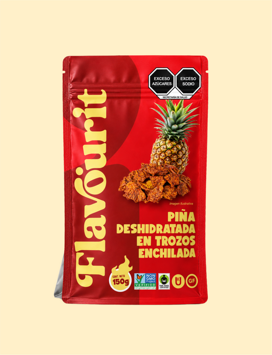 Piña Deshidratada en Trozos Enchilada, Bolsa Pouch Mediana 150g