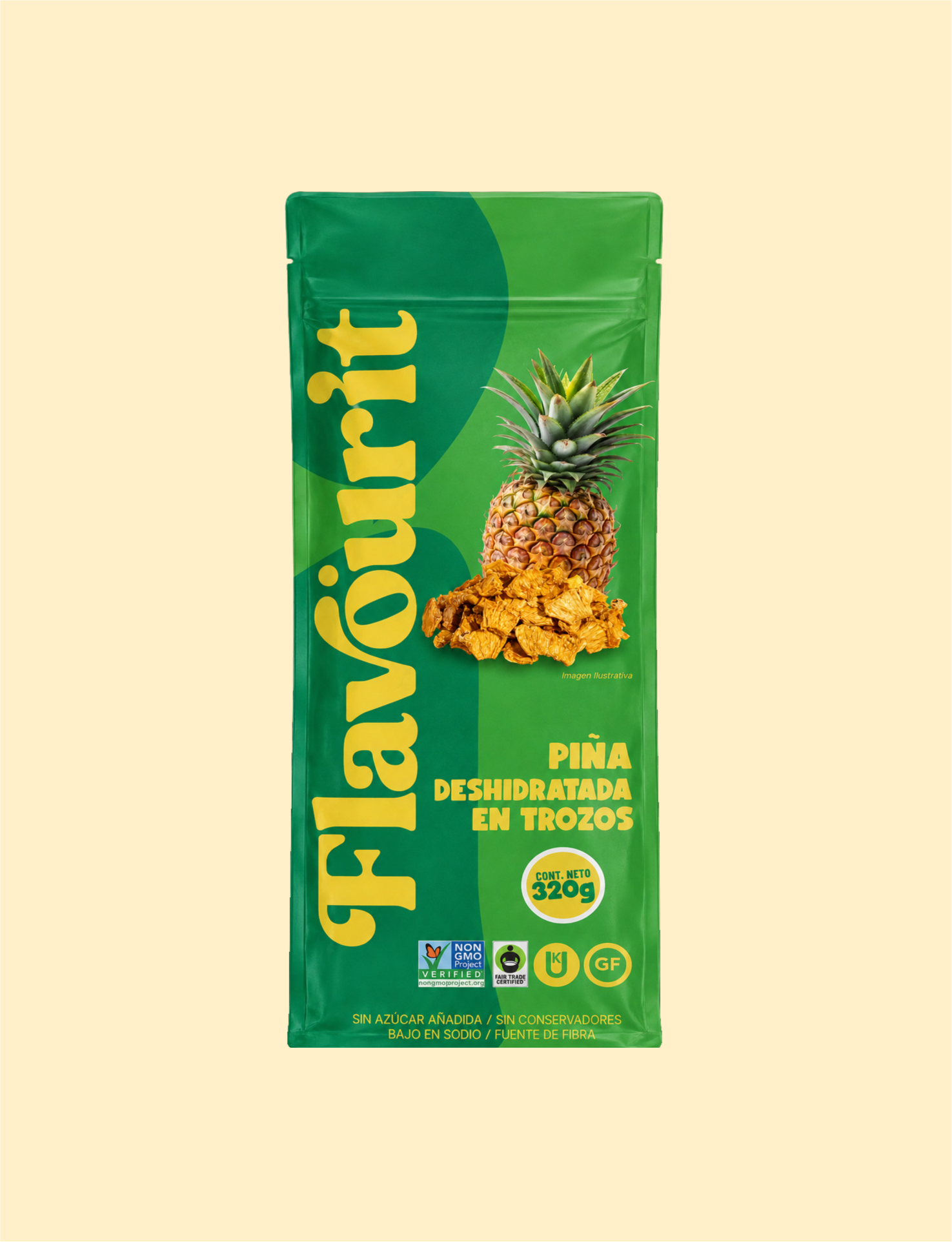 Piña Deshidratada en Trozos, Bolsa Pouch Grande 320g