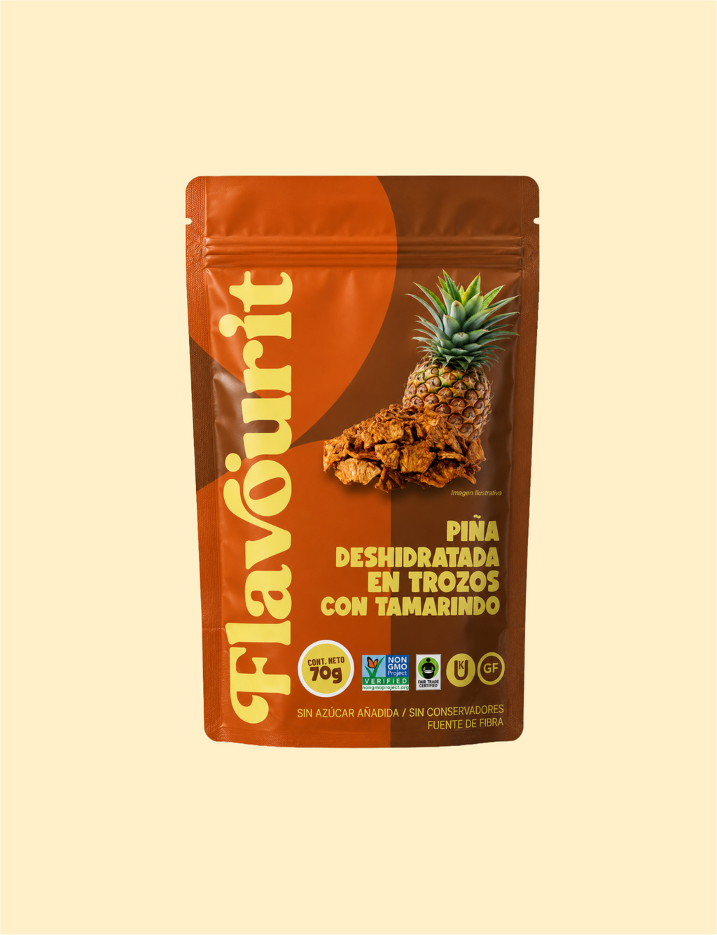 Piña Deshidratada en Trozos con Tamarindo, Bolsa Pouch Chica 70g