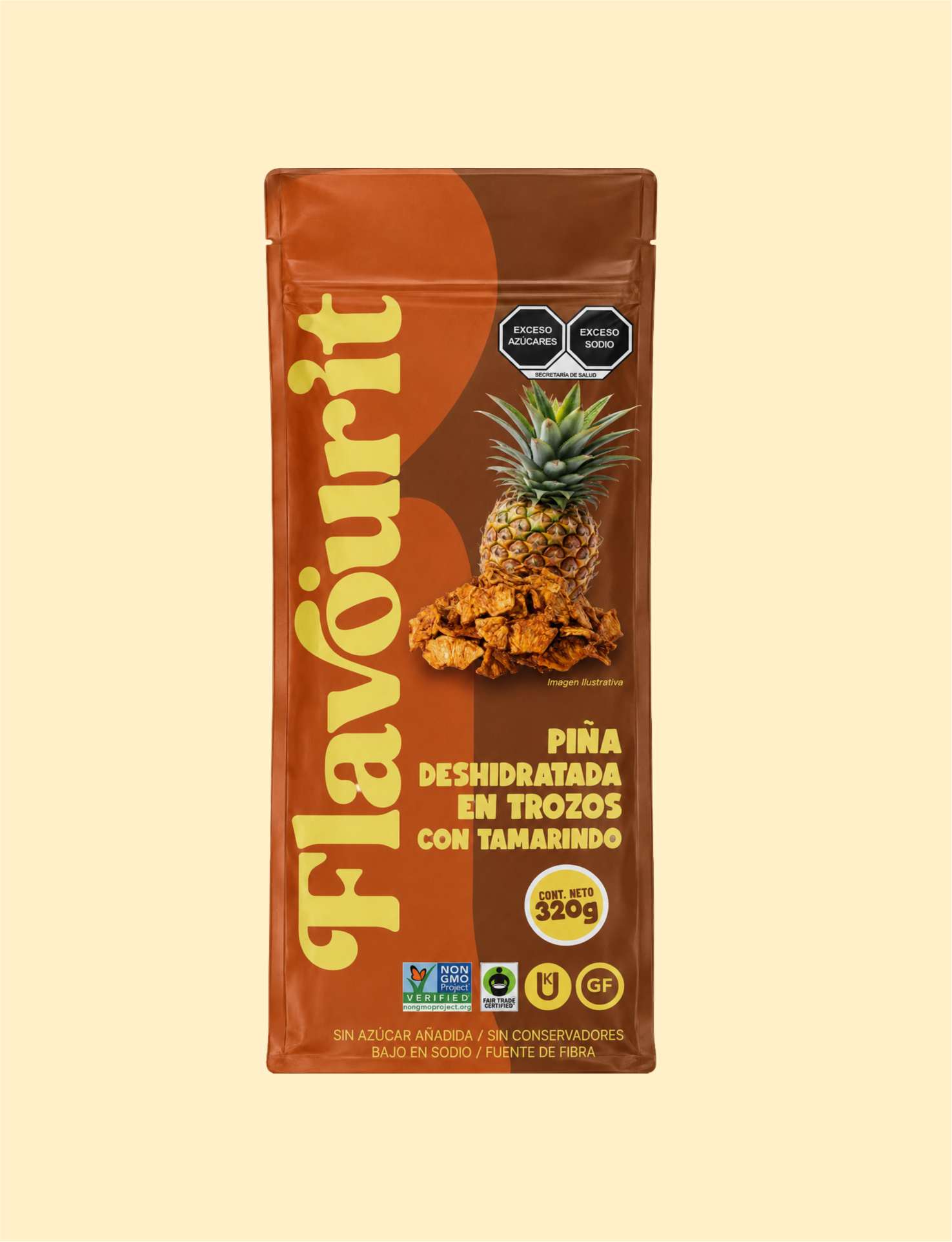 Piña Deshidratada en Trozos con Tamarindo, Bolsa Pouch Grande 320g