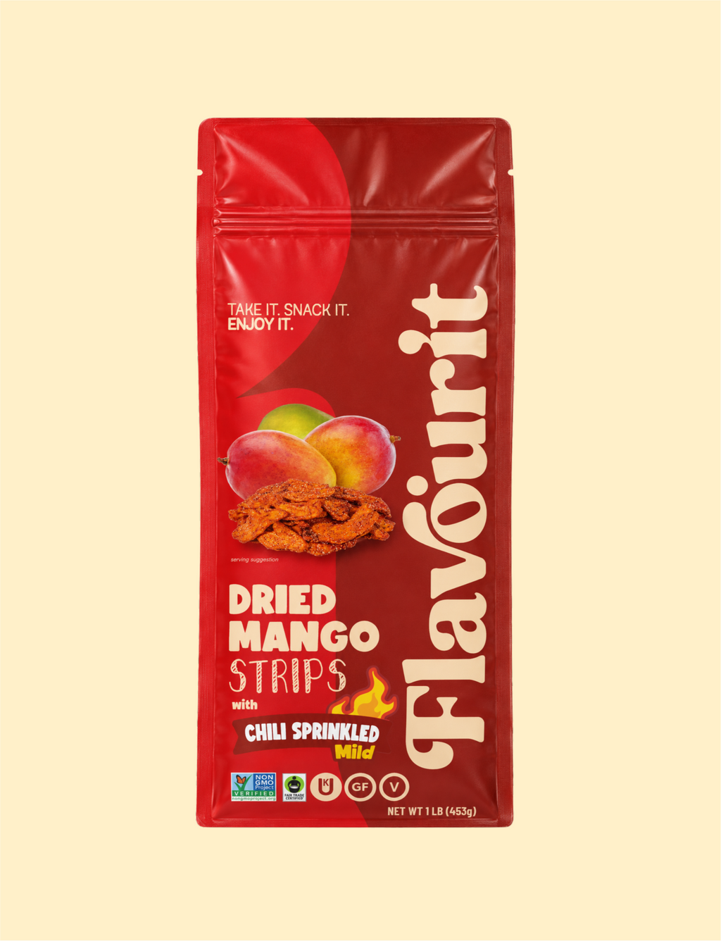 Dried Mango Strips with Chili Sprinkled, Large Pouch 1lb