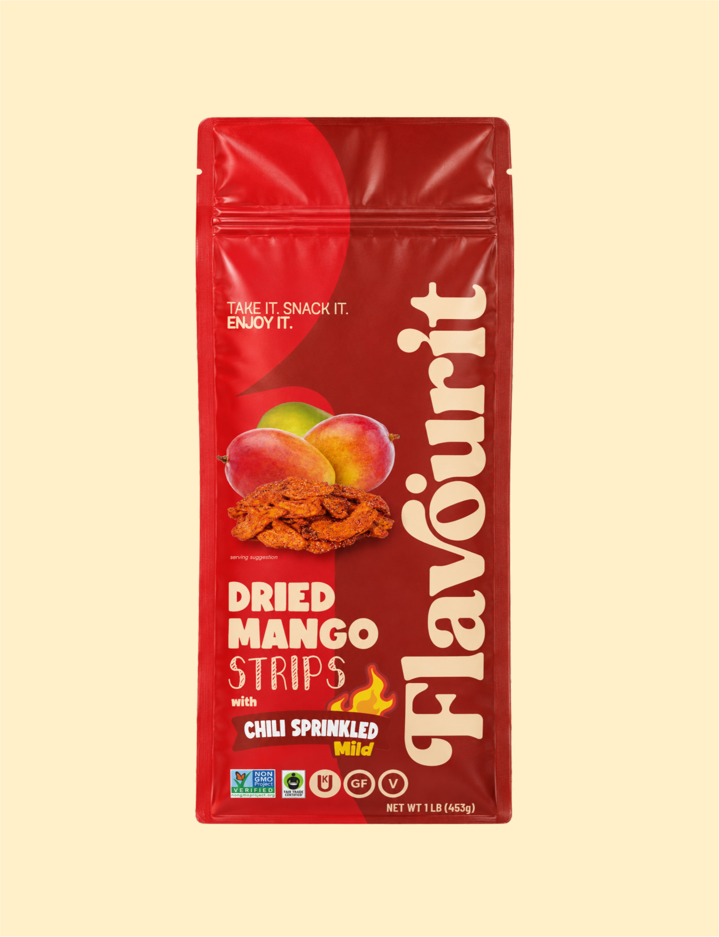 Dried Mango Strips with Chili Sprinkled, Large Pouch 1lb