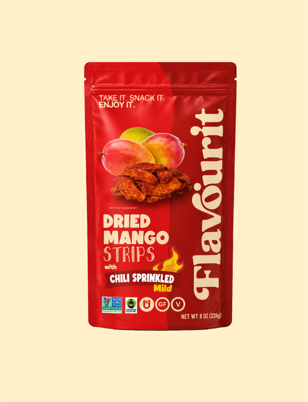 Dried Mango Strips with Chili Sprinkled, Medium Pouch 8oz