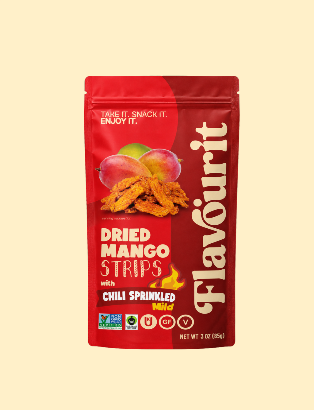 Dried Mango Strips with Chili Sprinkled, Small Pouch 3oz