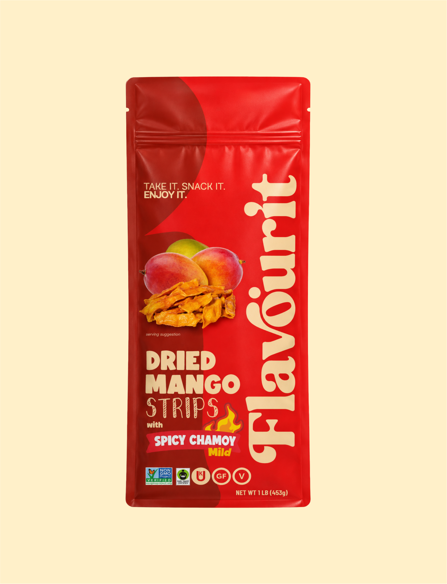 Dried Mango Strips with Chamoy, Large Pouch 1lb