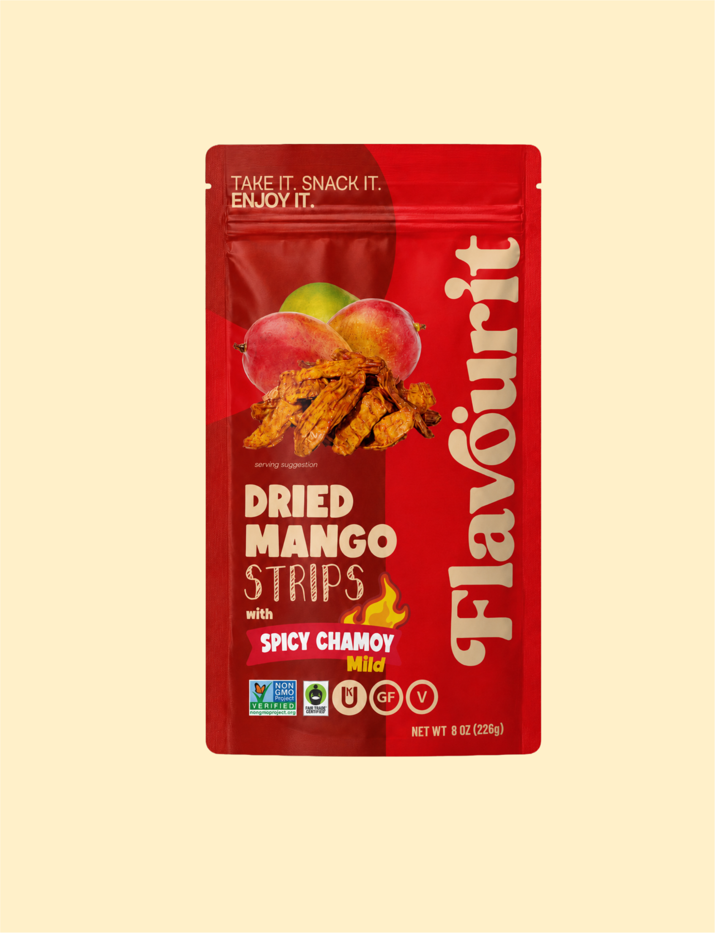 Dried Mango Strips with Chamoy, Medium Pouch 8oz
