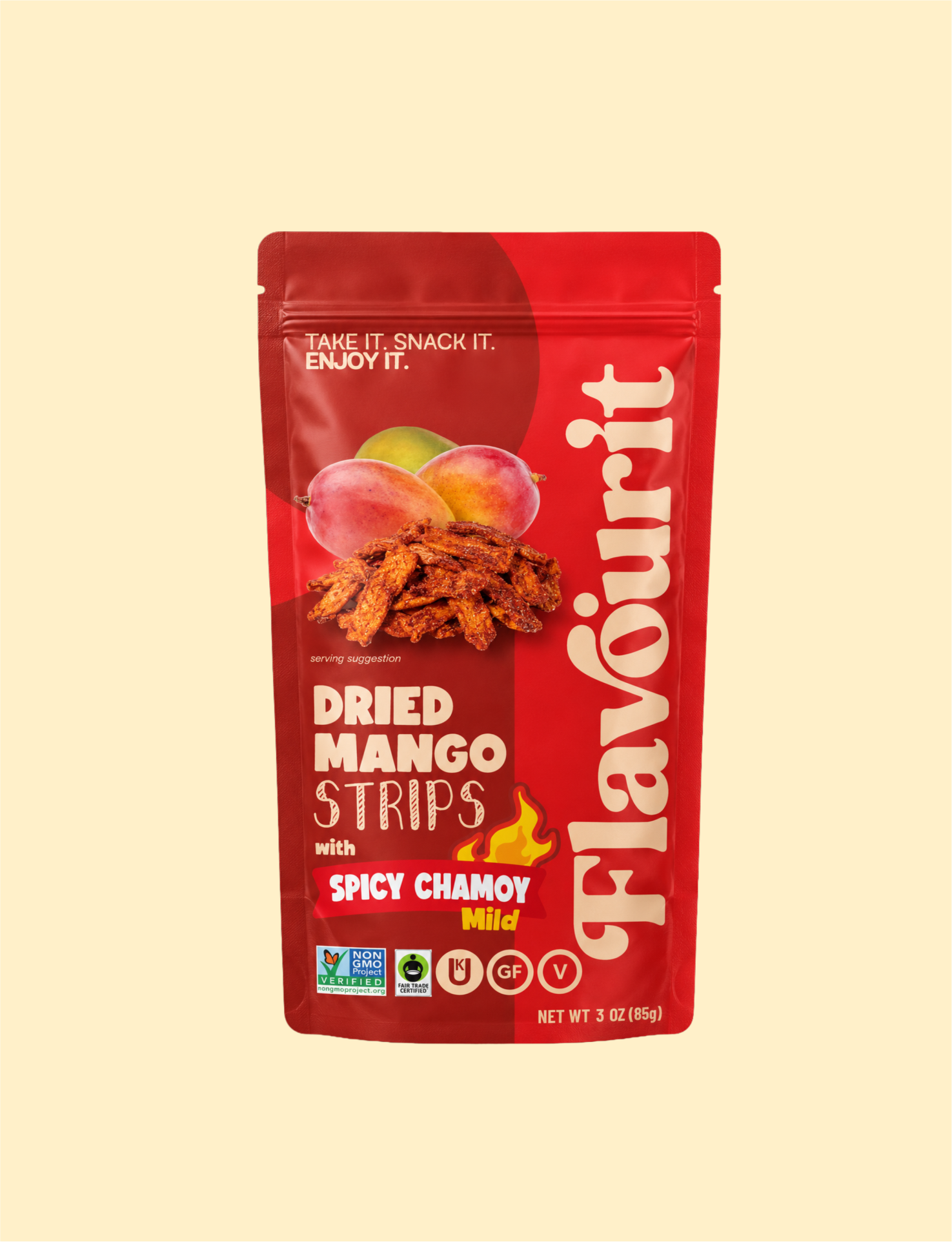 Dried Mango Strips with Chamoy, Small Pouch 3oz