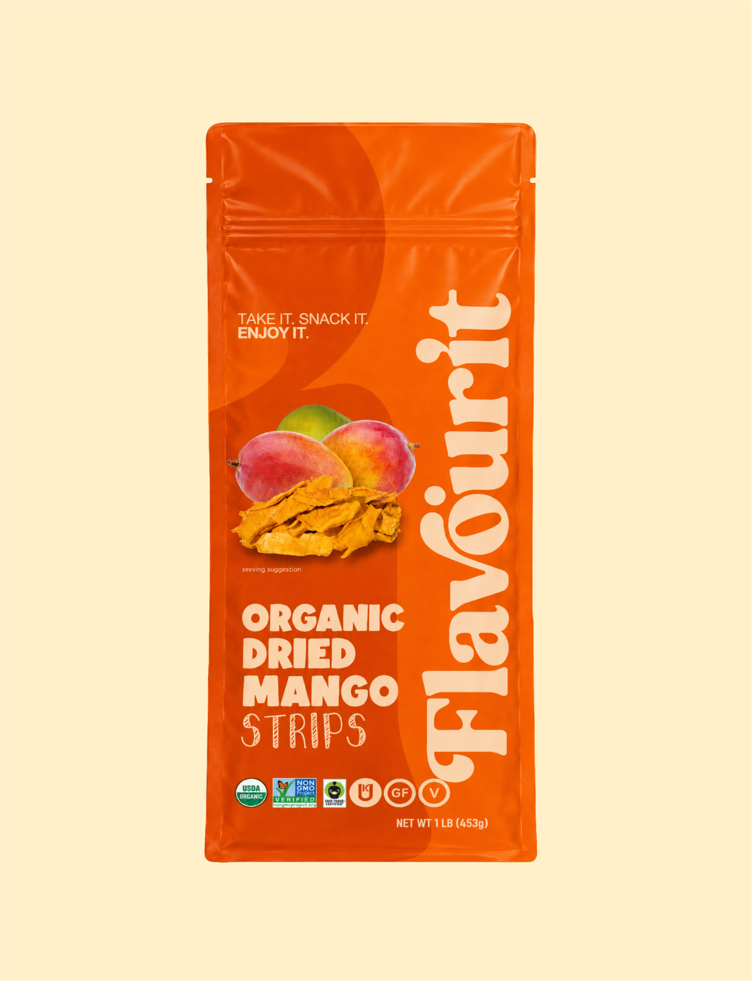 Organic Dried Mango Strips, Large Pouch Bag 1lb