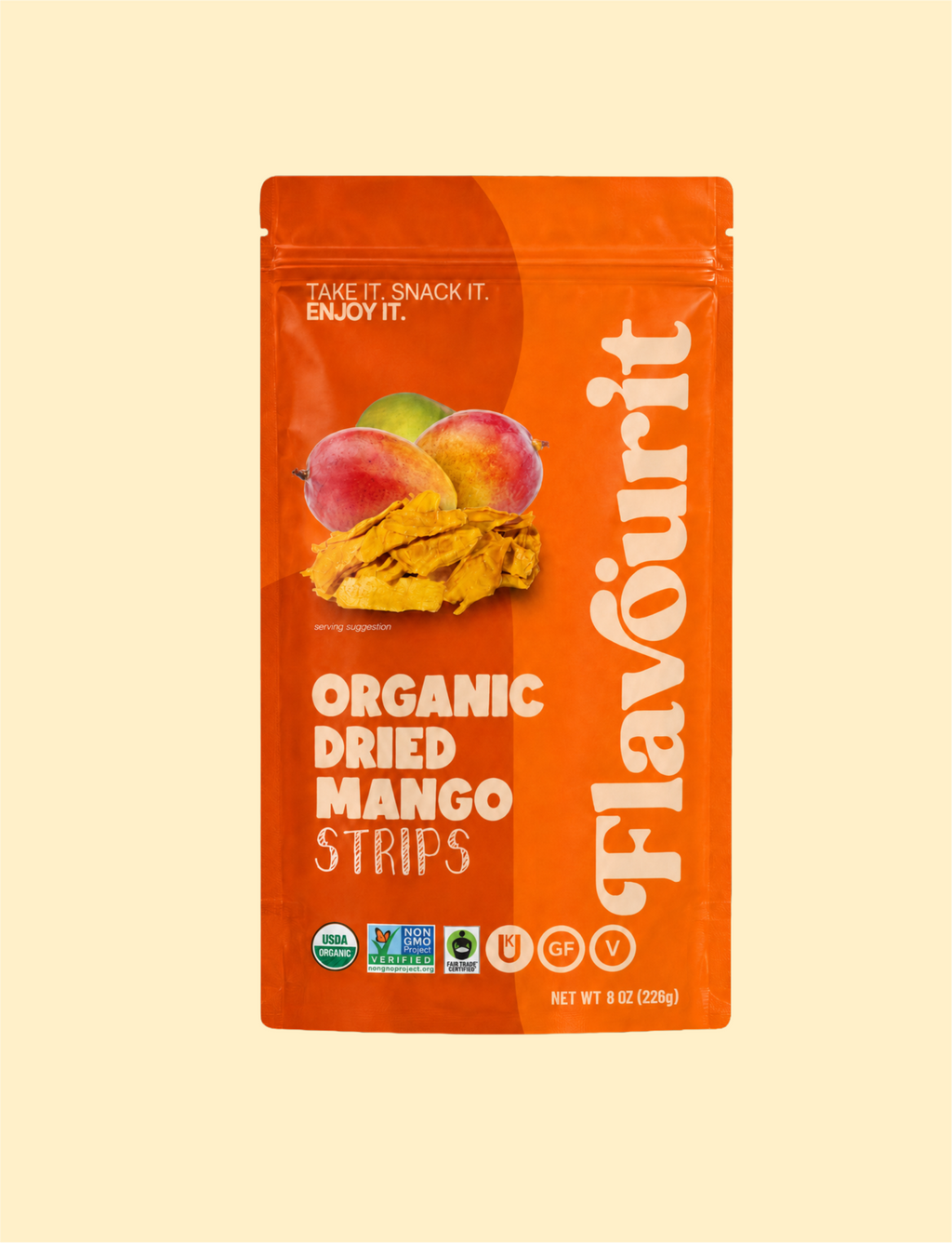 Organic Dried Mango Strips, Medium Pouch Bag 8oz