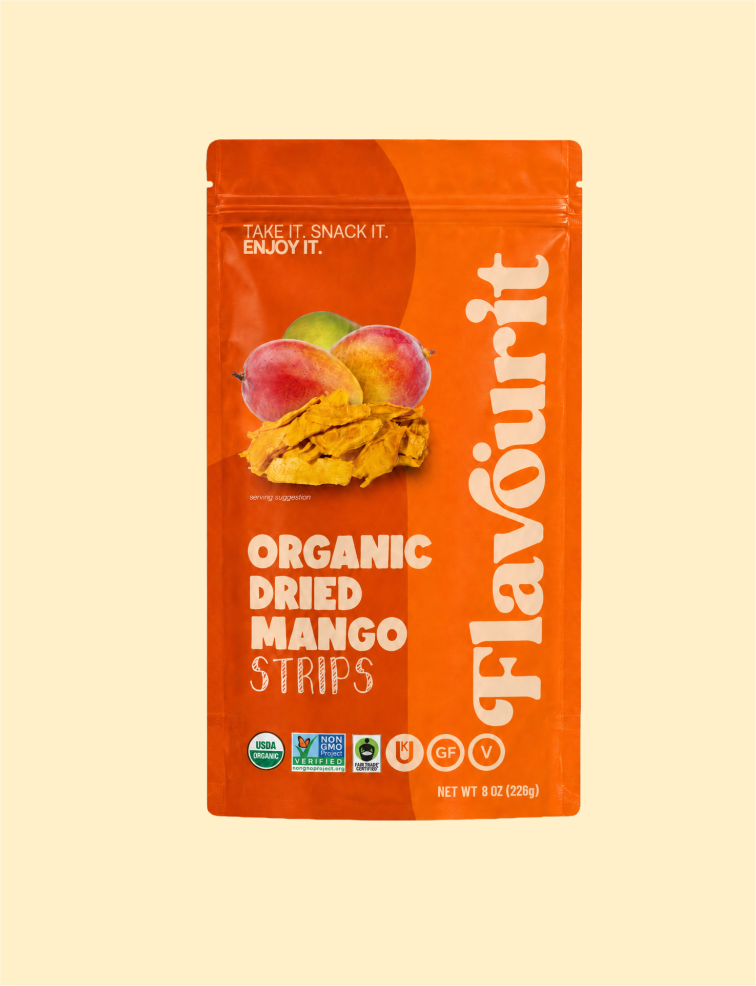 Organic Dried Mango Strips, Medium Pouch Bag 8oz