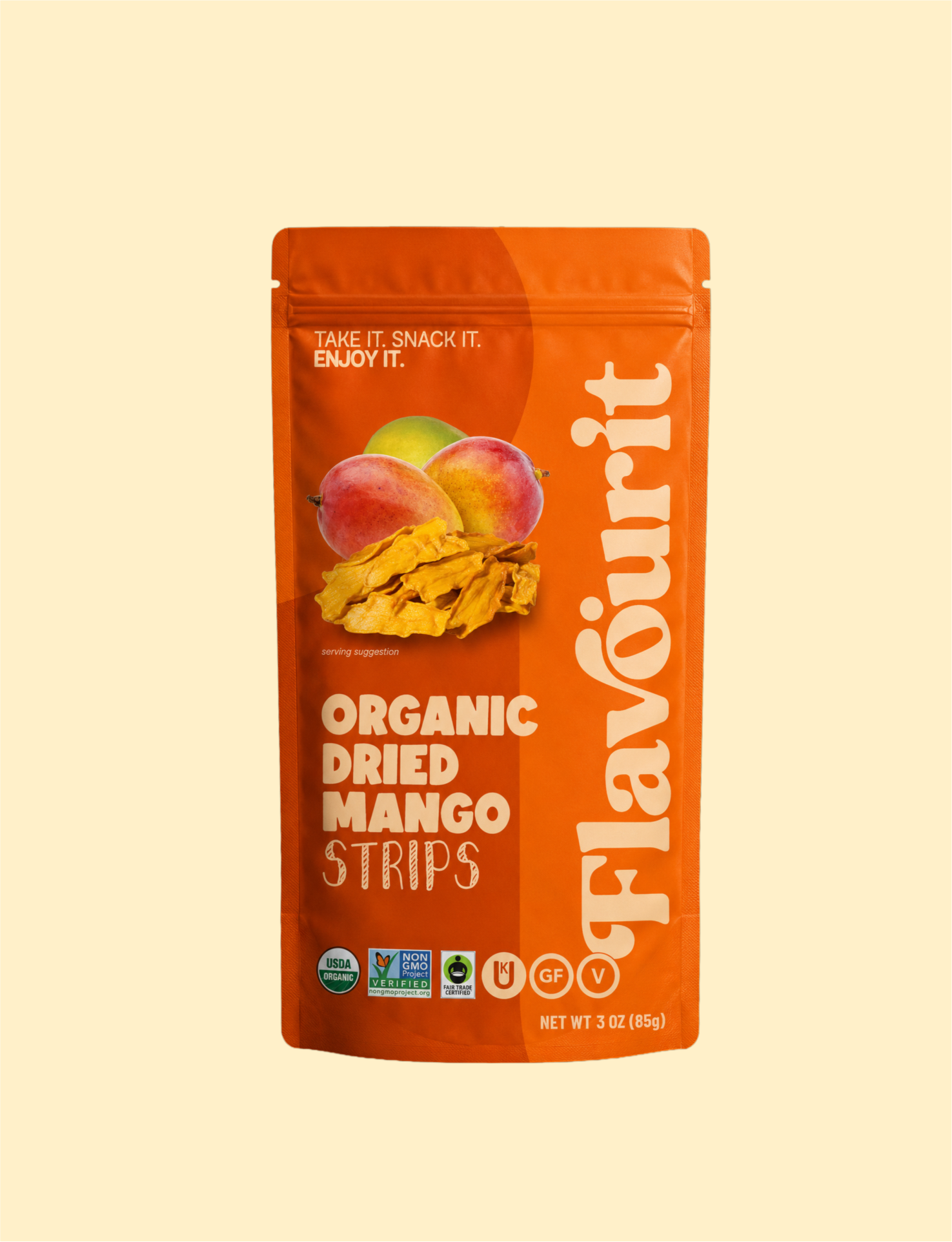 Organic Dried Mango Strips, Small Pouch Bag 3oz