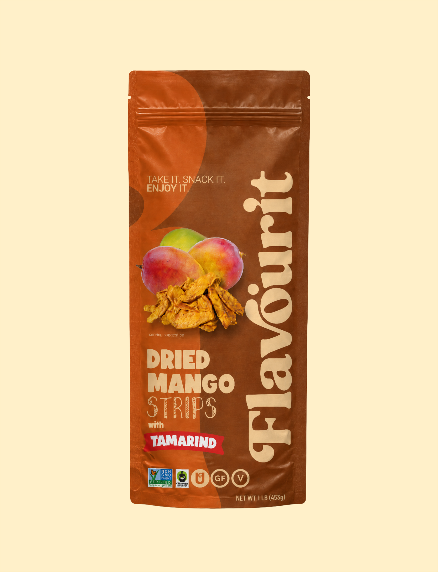 Dried Mango Strips with Tamarind, Large Pouch 1lb