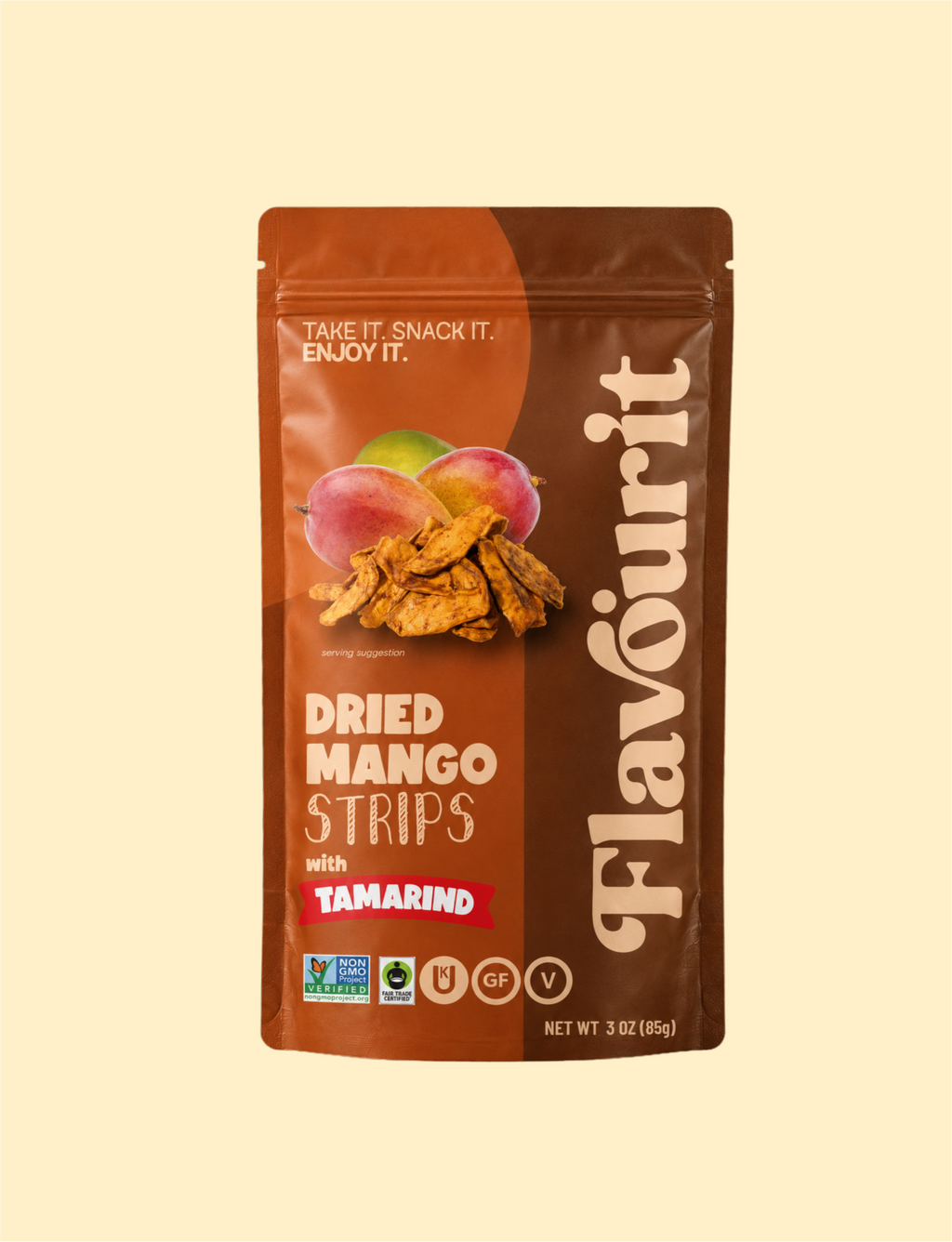 Dried Mango Strips with Tamarind, Small Pouch 3oz