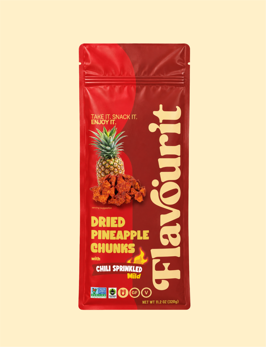 Dried Pineapple Chunks with Chili Sprinkled, Large Pouch Bag 11.2oz
