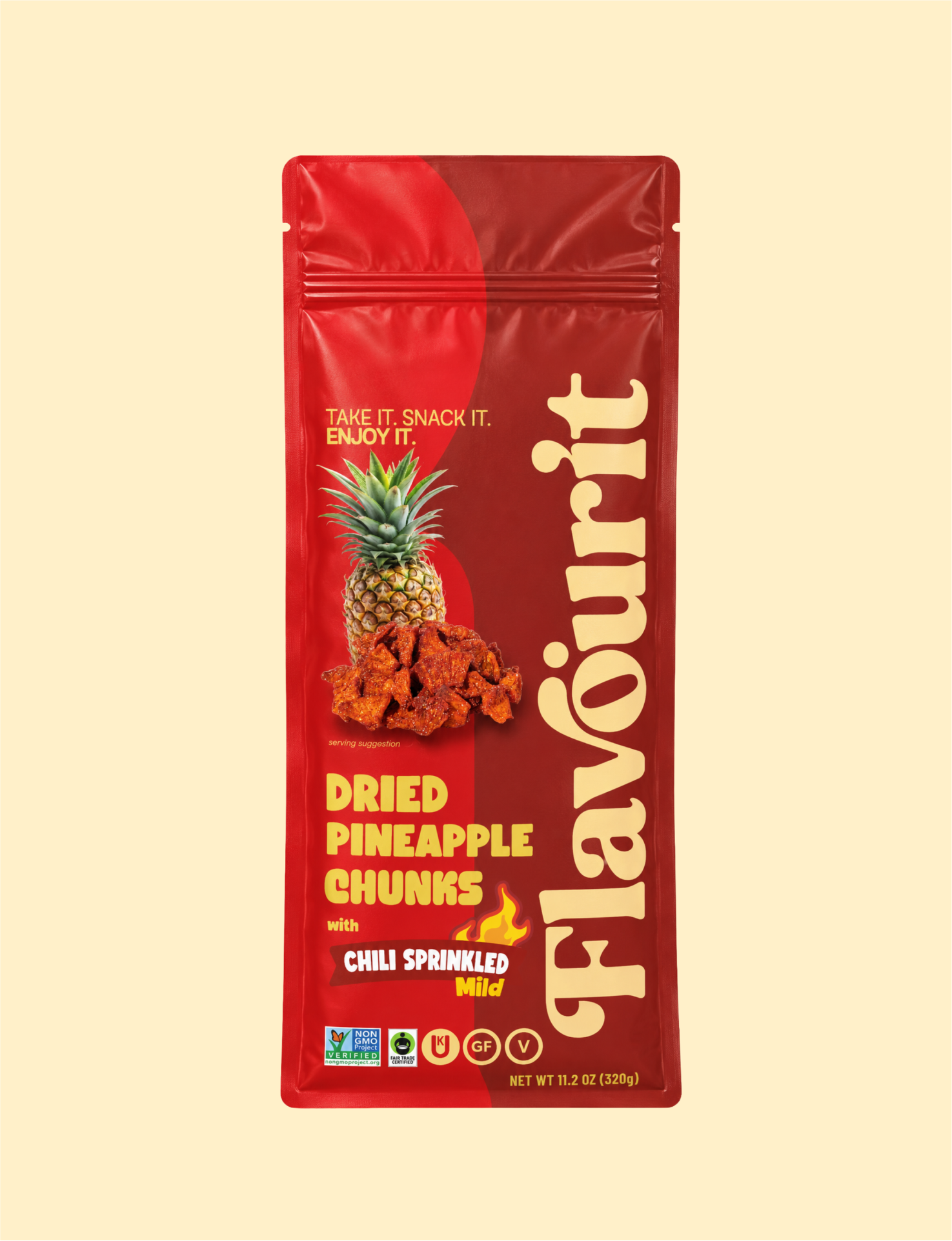 Dried Pineapple Chunks with Chili Sprinkled, Large Pouch Bag 11.2oz