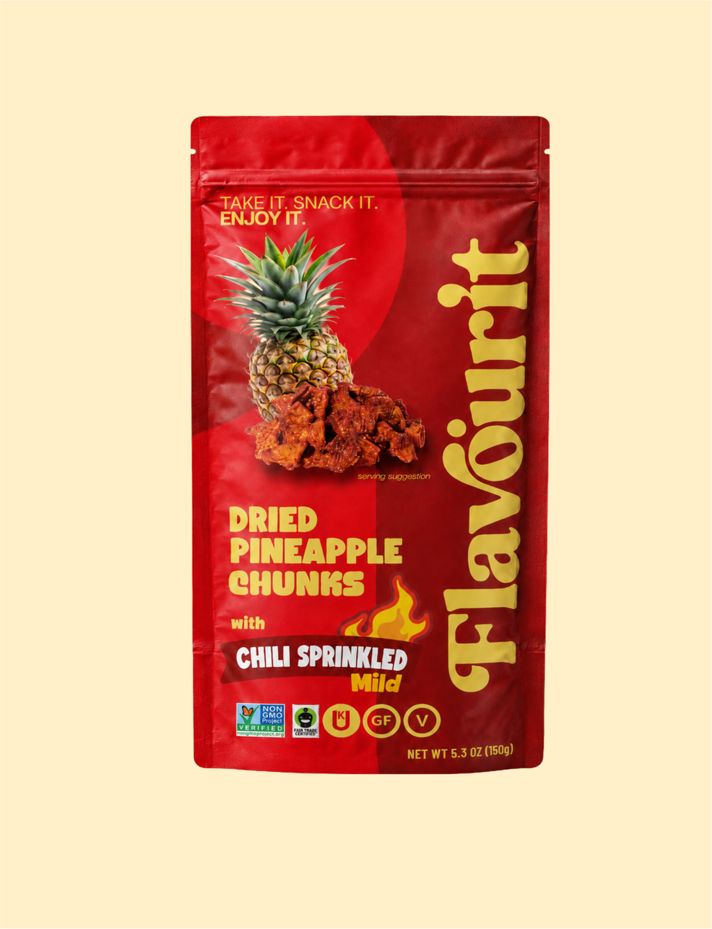 Dried Pineapple Chunks with Chili Sprinkled, Medium Pouch Bag 5.3oz