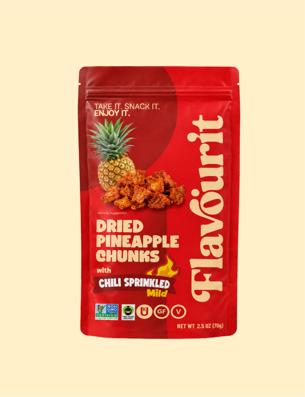 Dried Pineapple Chunks with Chili Sprinkled, Small Pouch Bag 2.5oz