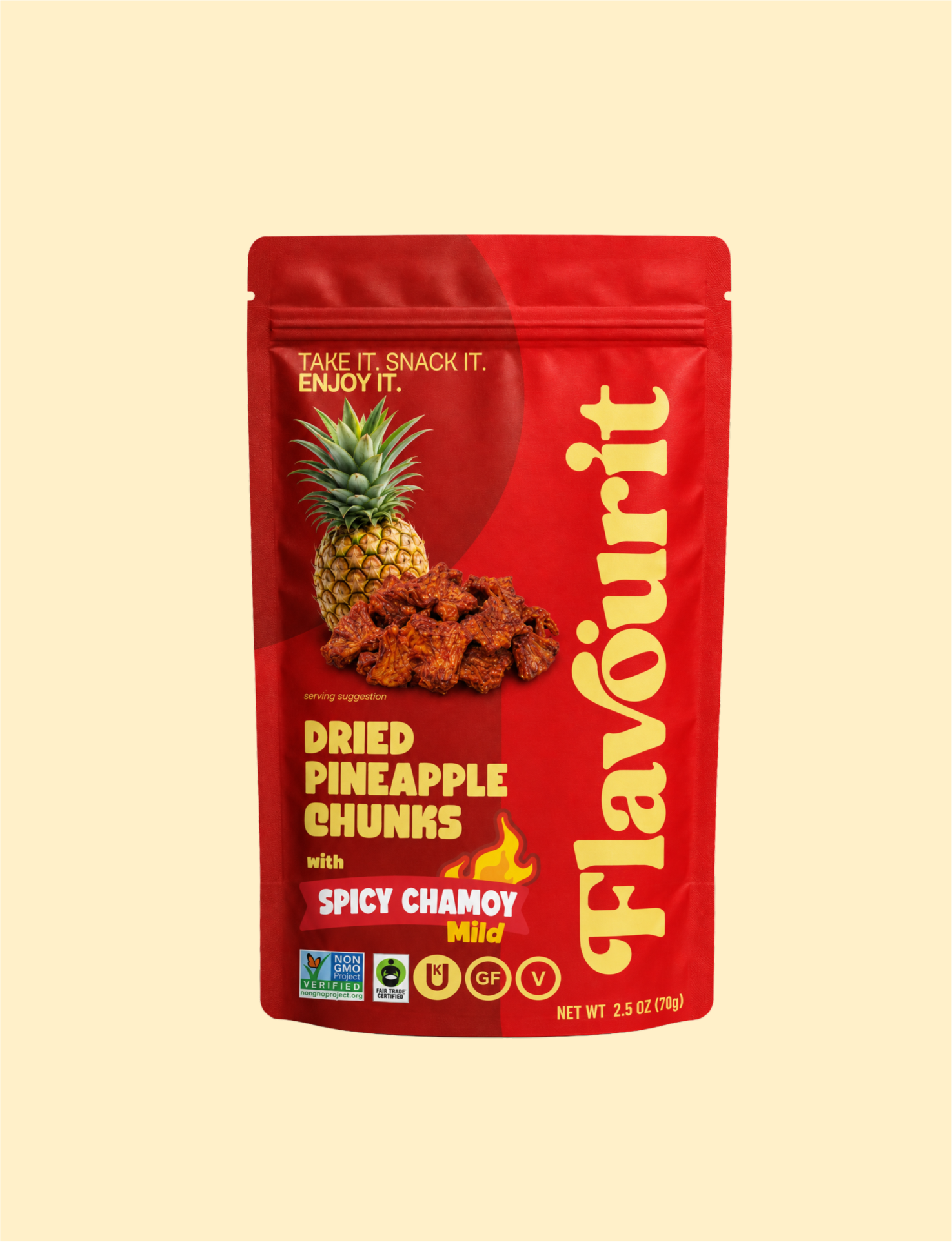 Dried Pineapple Chunks with Chamoy, Small Pouch Bag 2.5oz