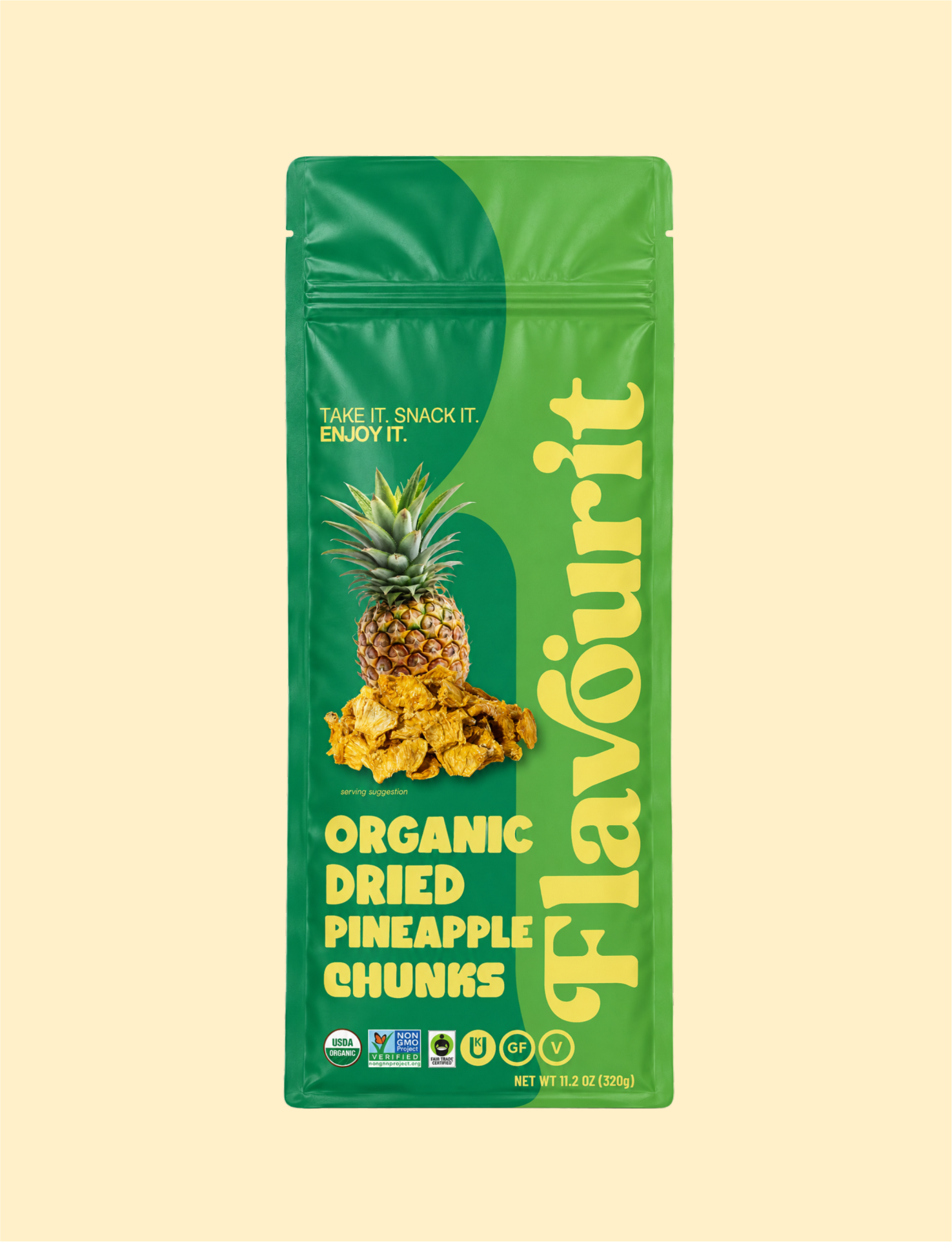 Organic Dried Pineapple Chunks, Large Pouch Bag 11.2oz