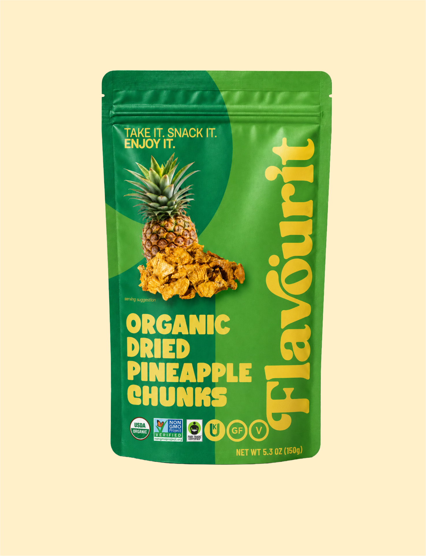 Organic Dried Pineapple Chunks, Medium Pouch Bag 5.3oz