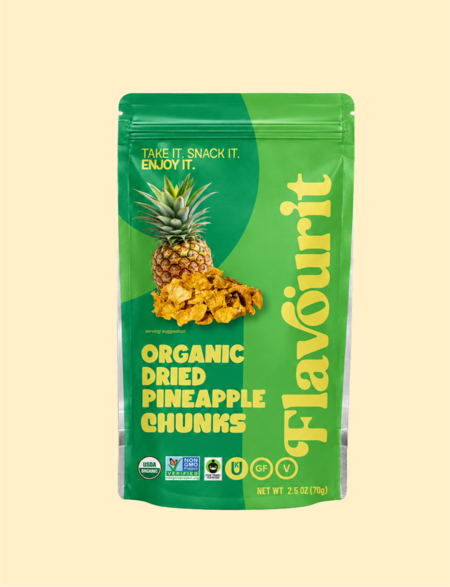 Organic Dried Pineapple Chunks, Small Pouch Bag 2.5oz