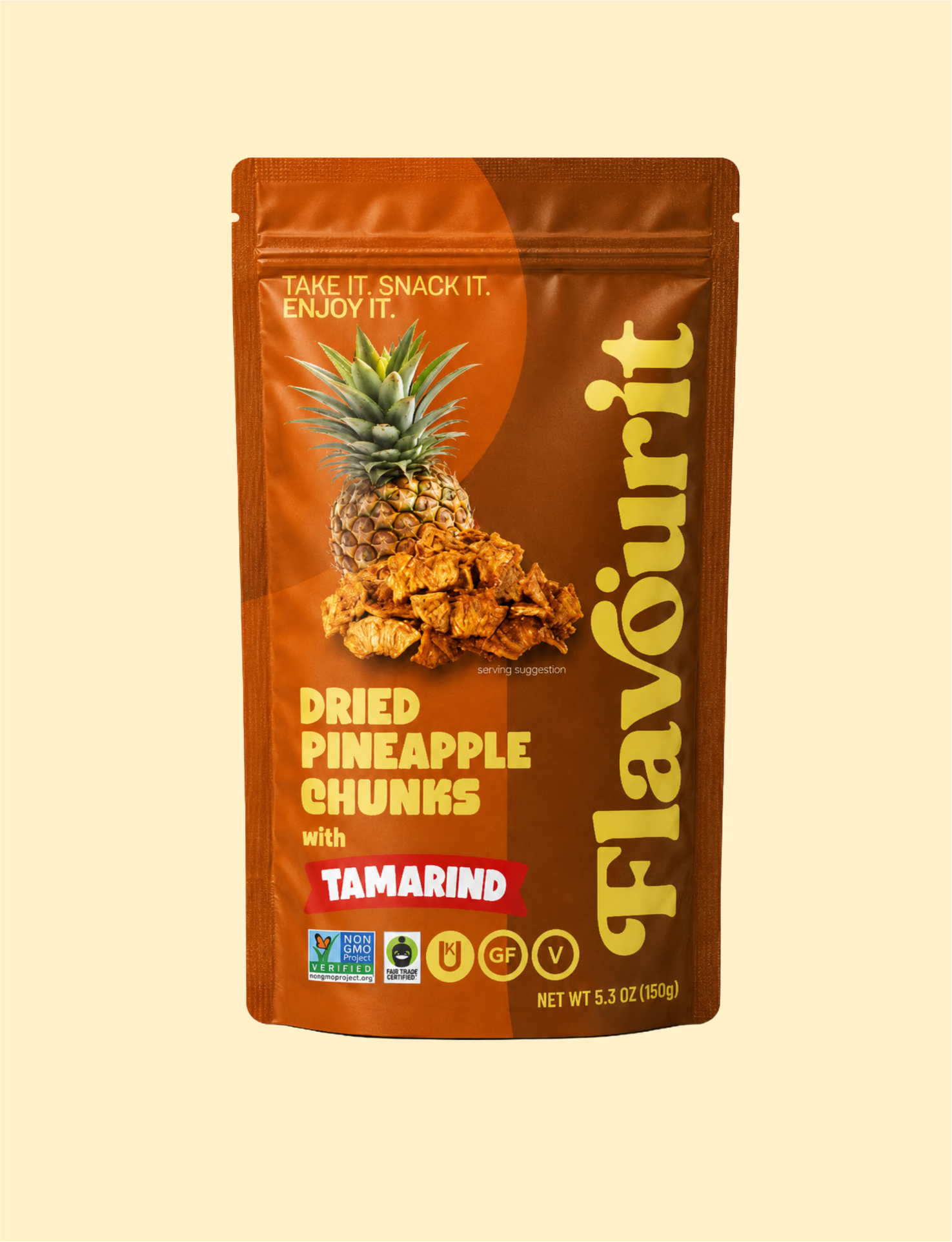 Dried Pineapple Chunks with Tamarind, Medium Pouch Bag 5.3oz