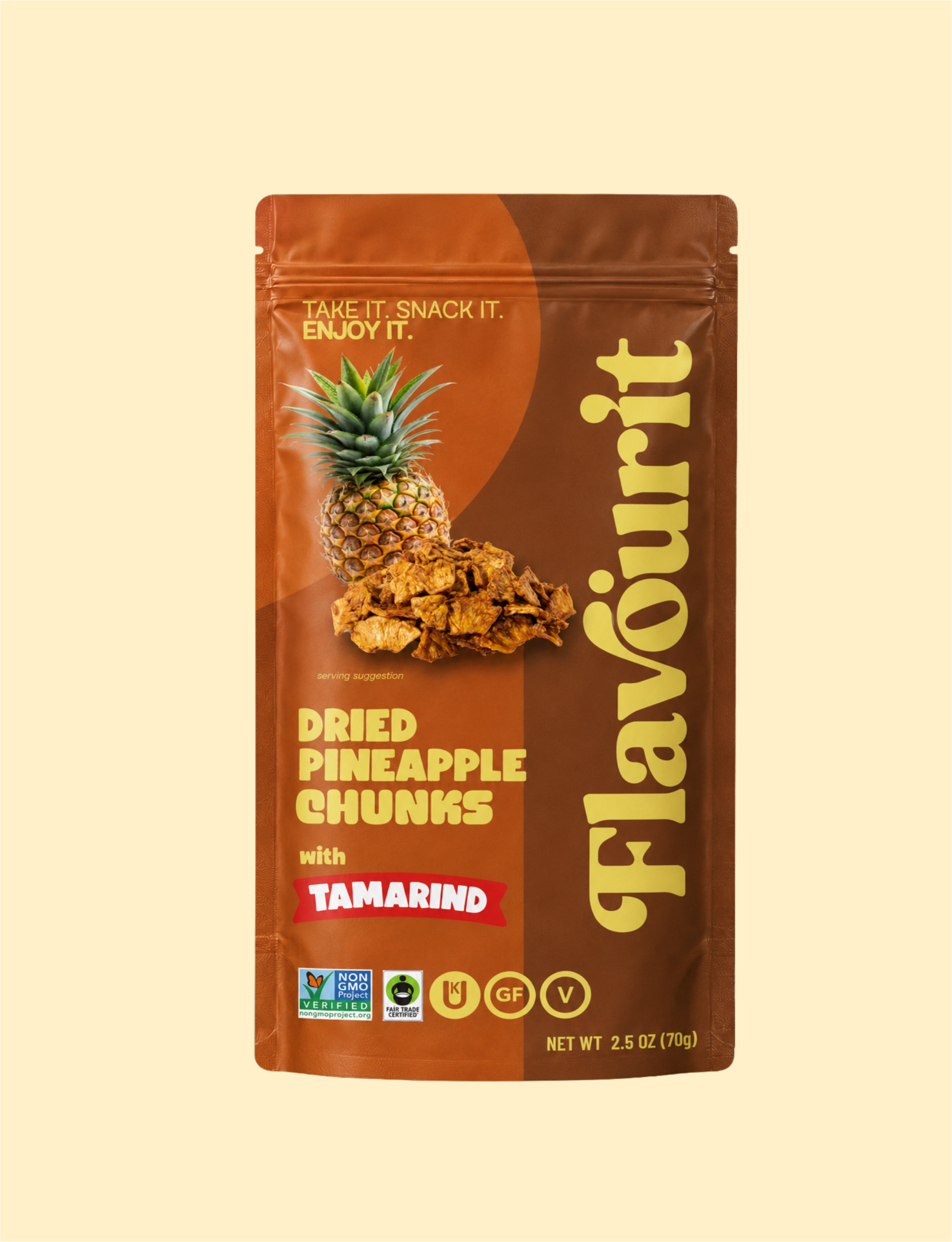 Dried Pineapple Chunks with Tamarind, Small Pouch Bag 2.5oz